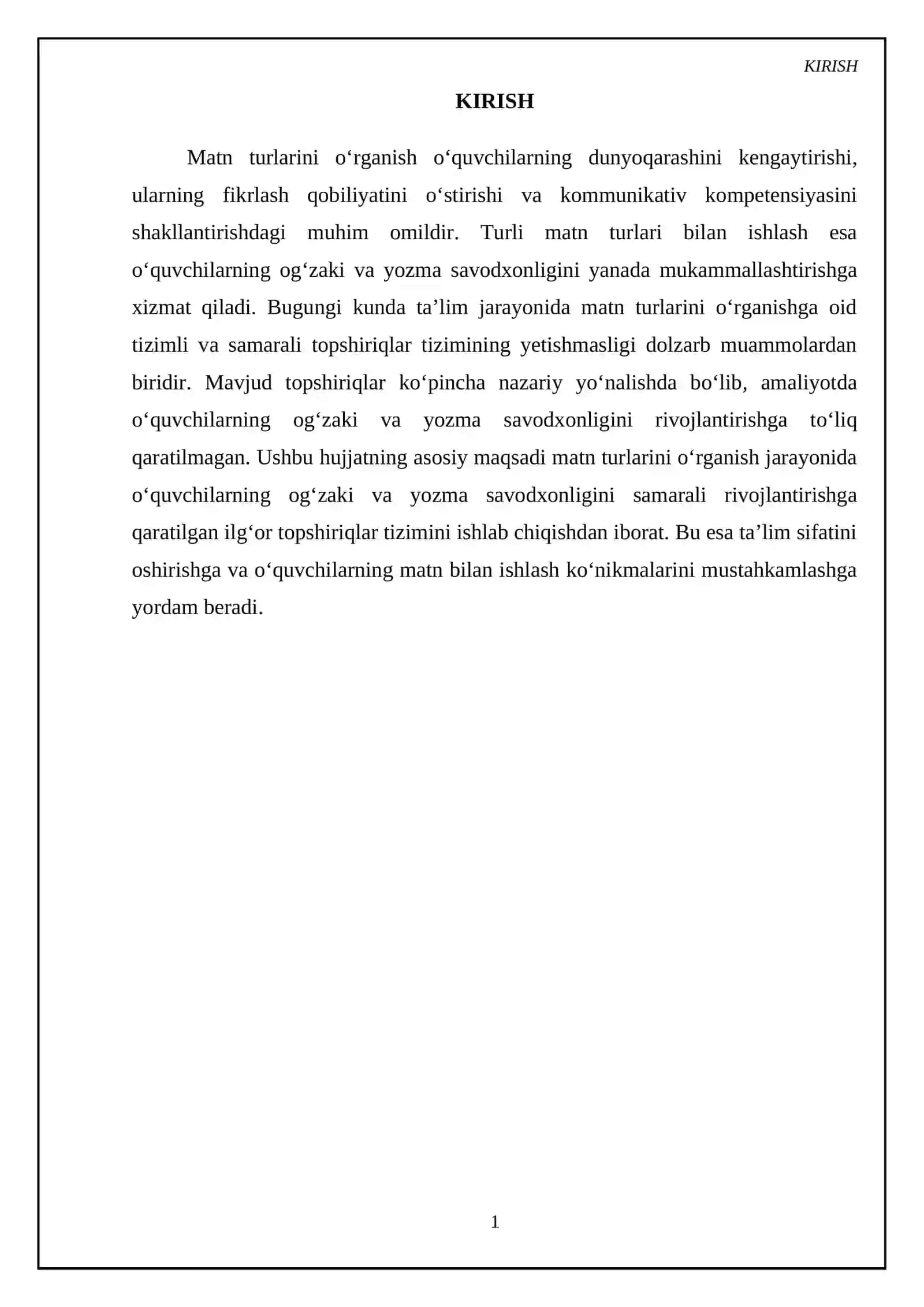 Matn turlarini oʻrganishda oʻquvchilarning ogʻzaki va yozma savodxonligini rivojlantirishga doir topshiriqlar 3