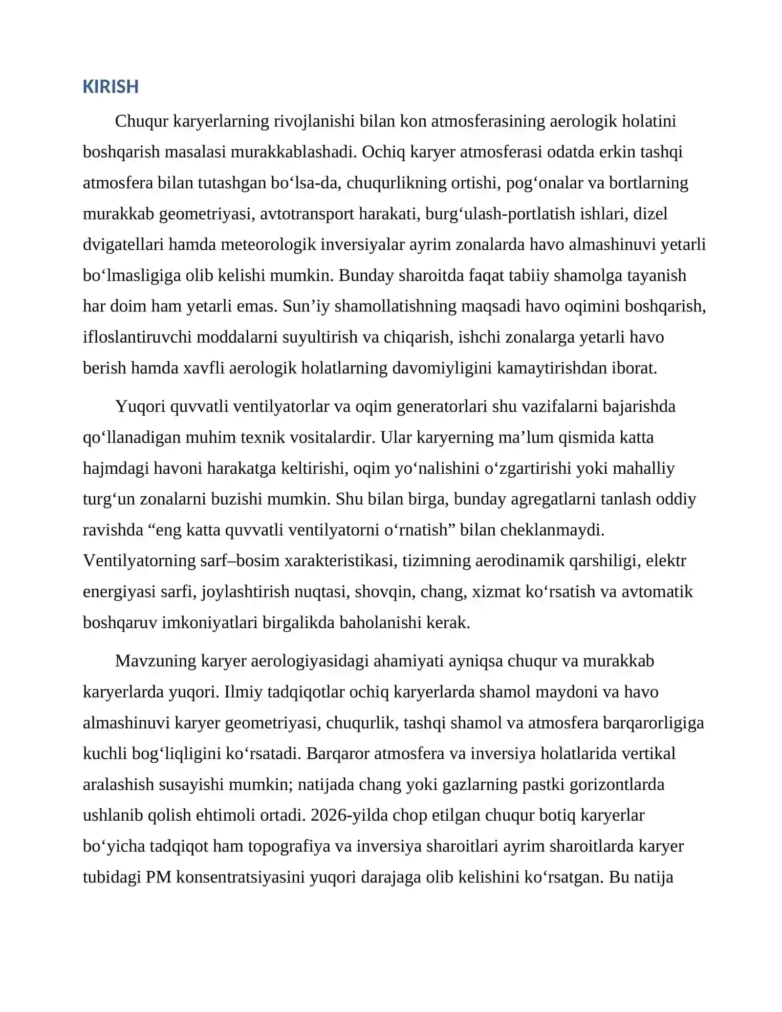 Karyer ventilyatsiyasida yuqori quvvatli ventilyatorlar va oqim generatorlaridan foydalanish 3
