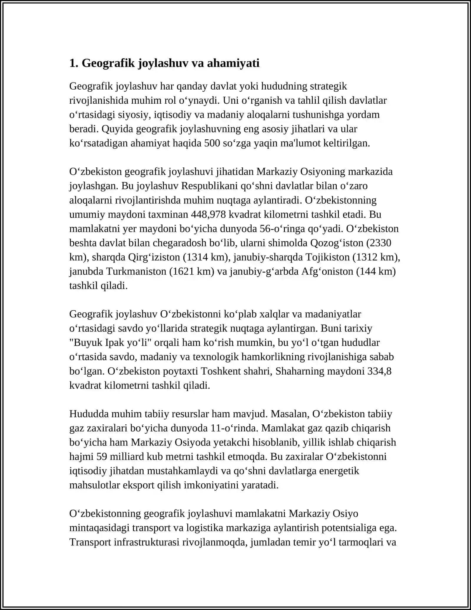 GEOGRAFIYA MAYDONCHASIDA OʻTKAZILADIGAN BIROR MAVZUGA BIR SOATLIK DARS ISHLANMA YOZISH 3