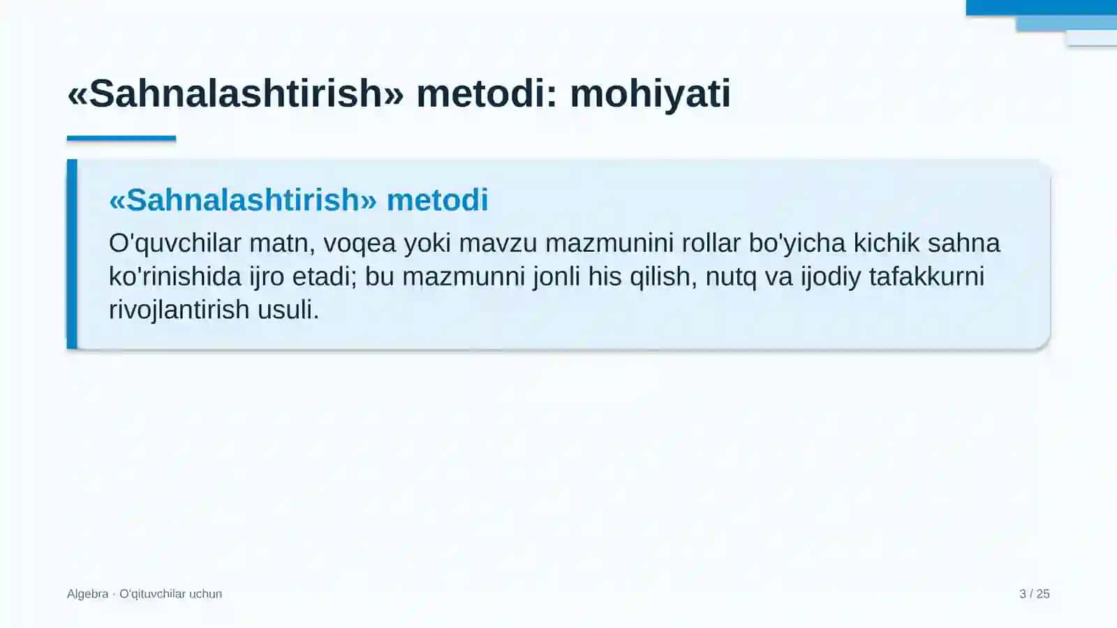 algebra darslarida sahnalashtirish metodidan foydalanish 4985 3