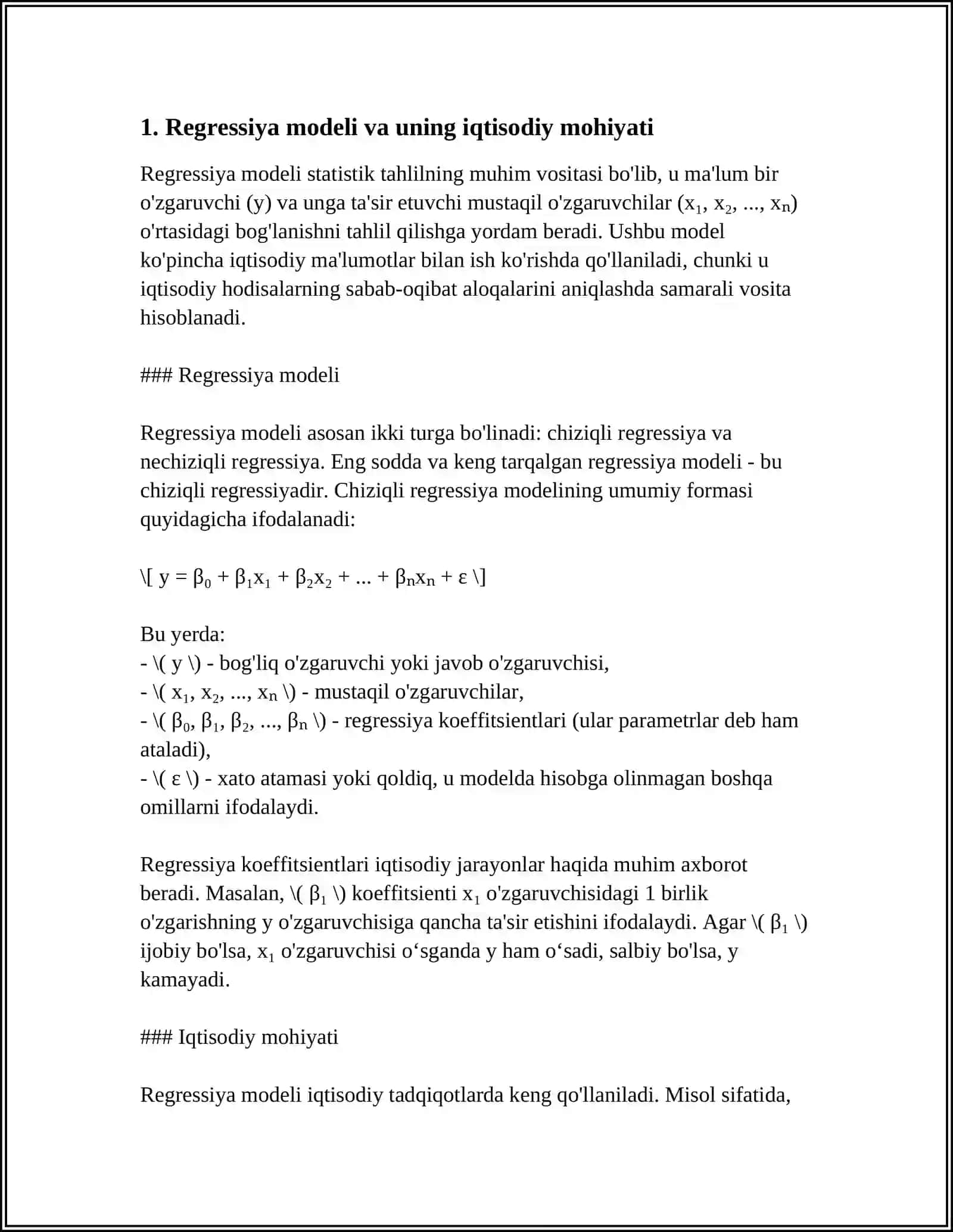 REGRESSIYA KOEFFITSIYENTLARINING IQTISODIY MOHIYATI 3