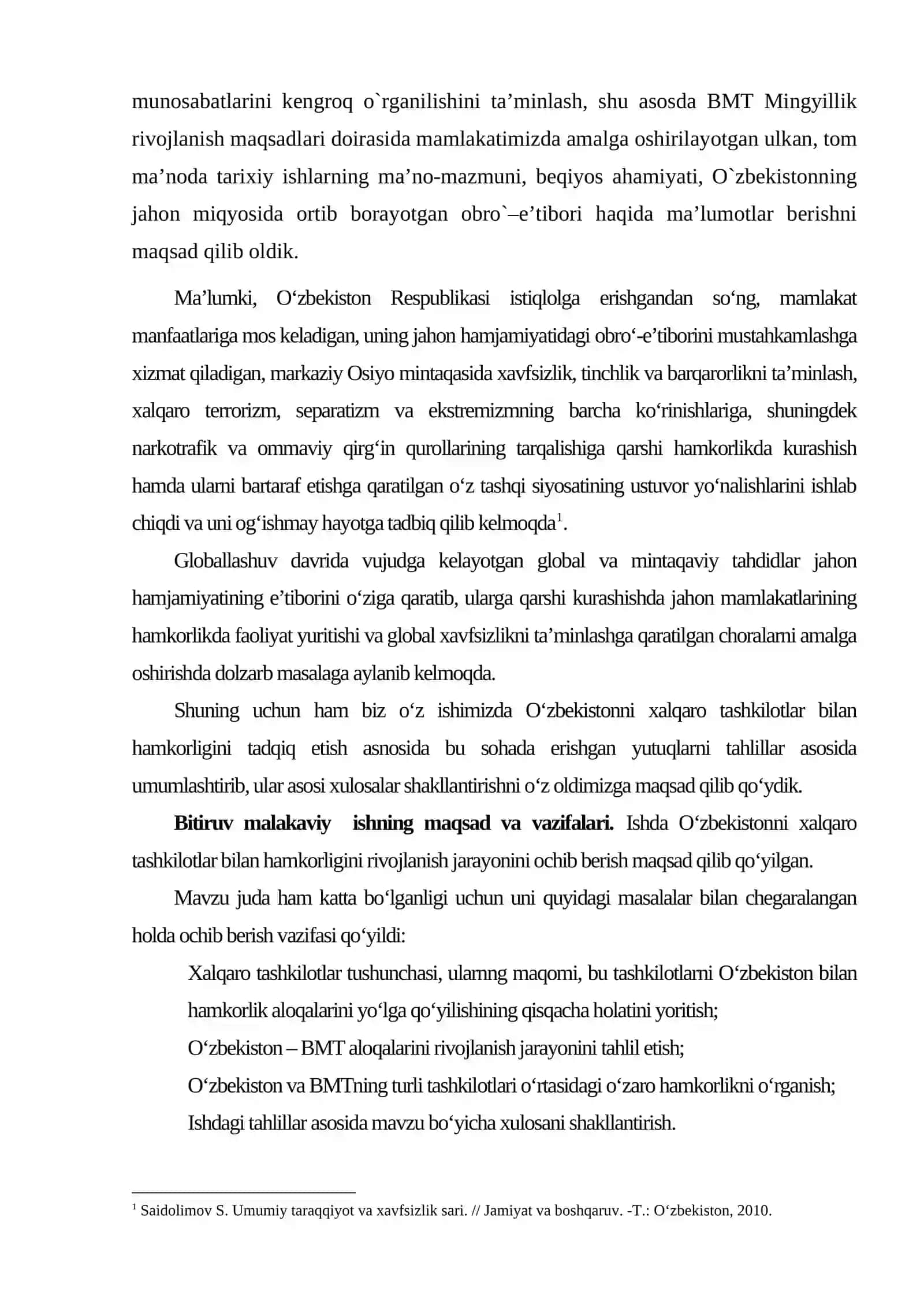 BMTning tashkil topishi va uning xalqaro munosabatlarda tutgan oʻrni 3