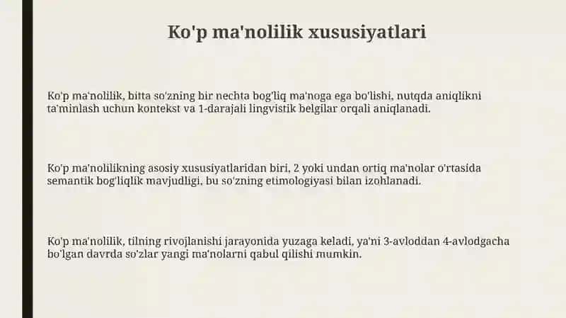 Ko'p ma'nolilik va Monosemiya 3