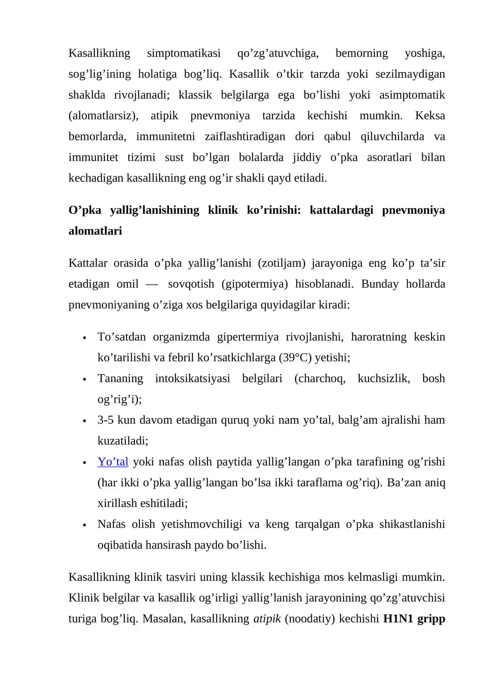 Zotiljam ta’rifi, sabablari. Pnevmoniya (zotiljam) - bolalarda va kattalarda, belgilari va alomatlari, davolash, turlari 3