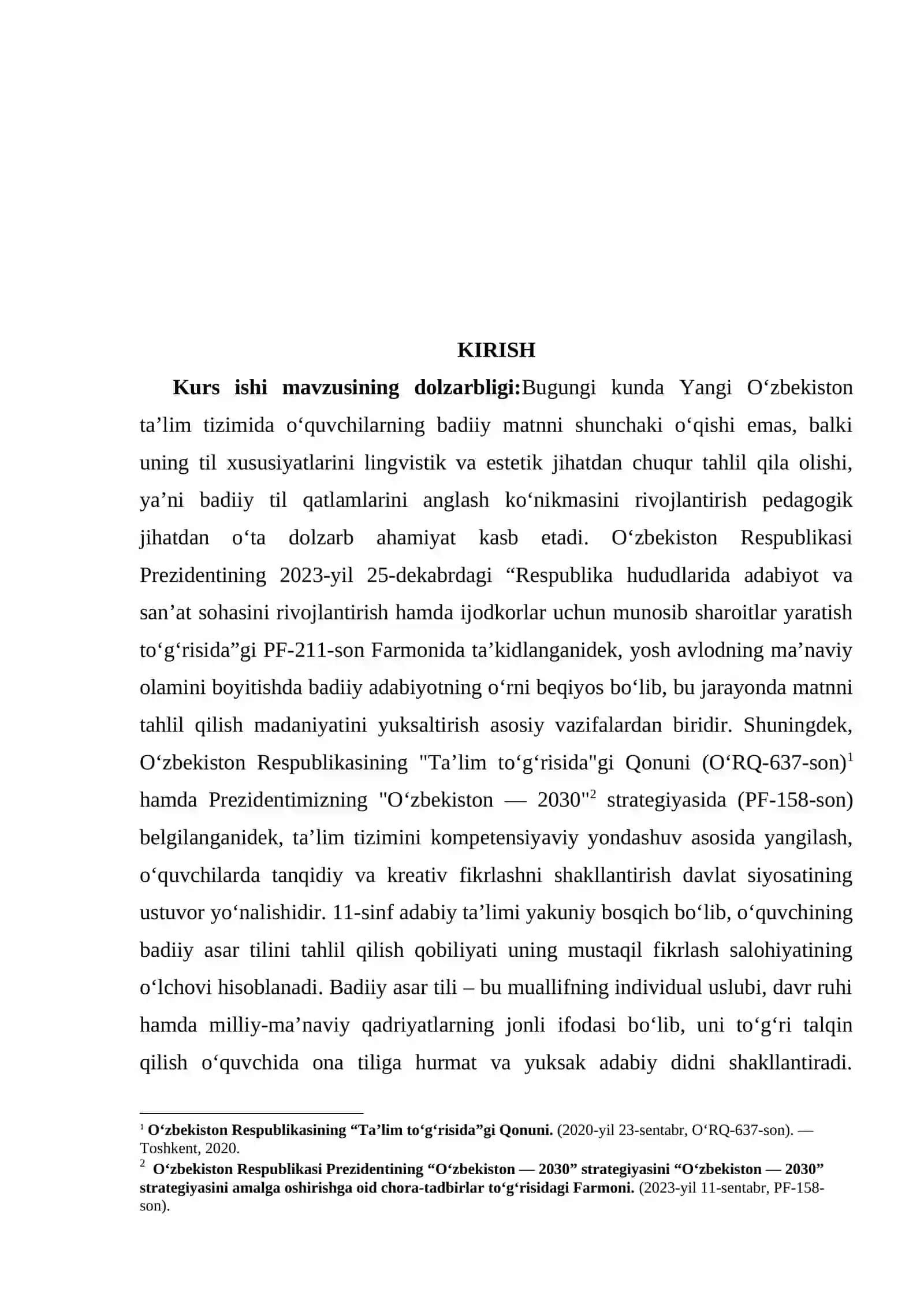 11-sinfda badiiy asarning til xususiyatlarini o‘rganishga qaratilgan savol va topshiriqlar tizimini ishlab chiqish kurs ishi 3