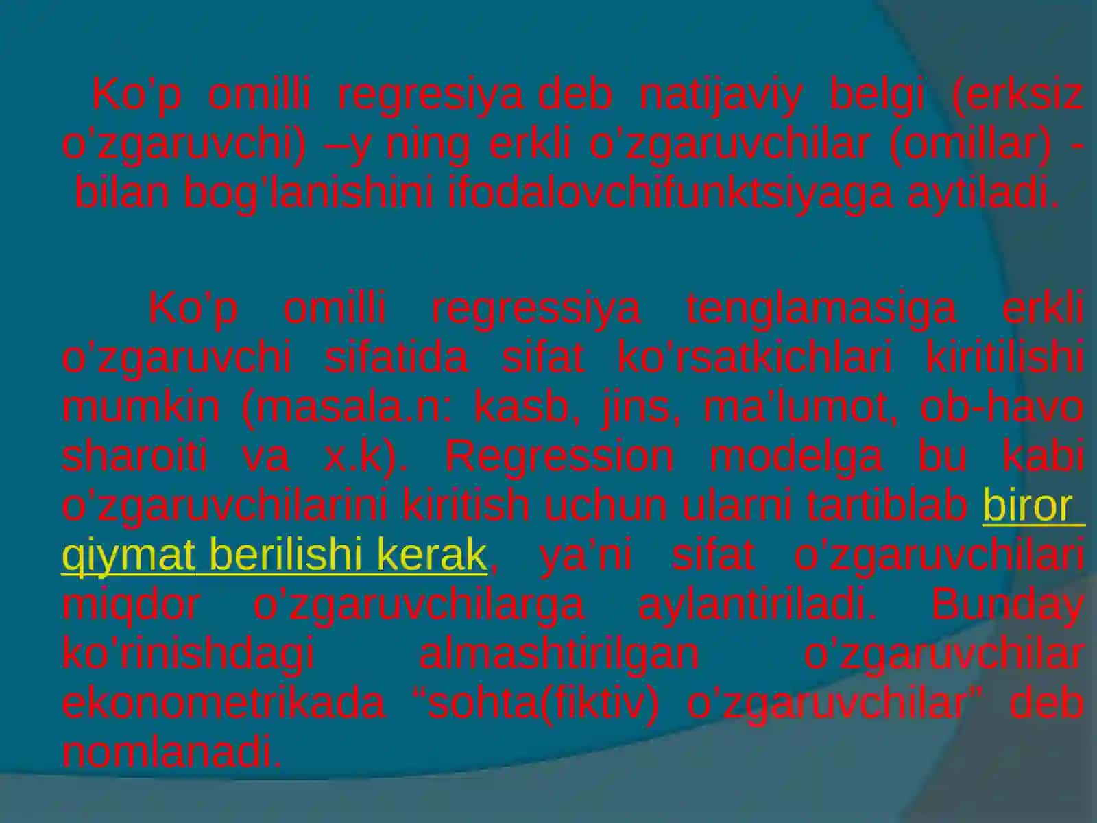 Ko’p   o’lchovli regressiya 3