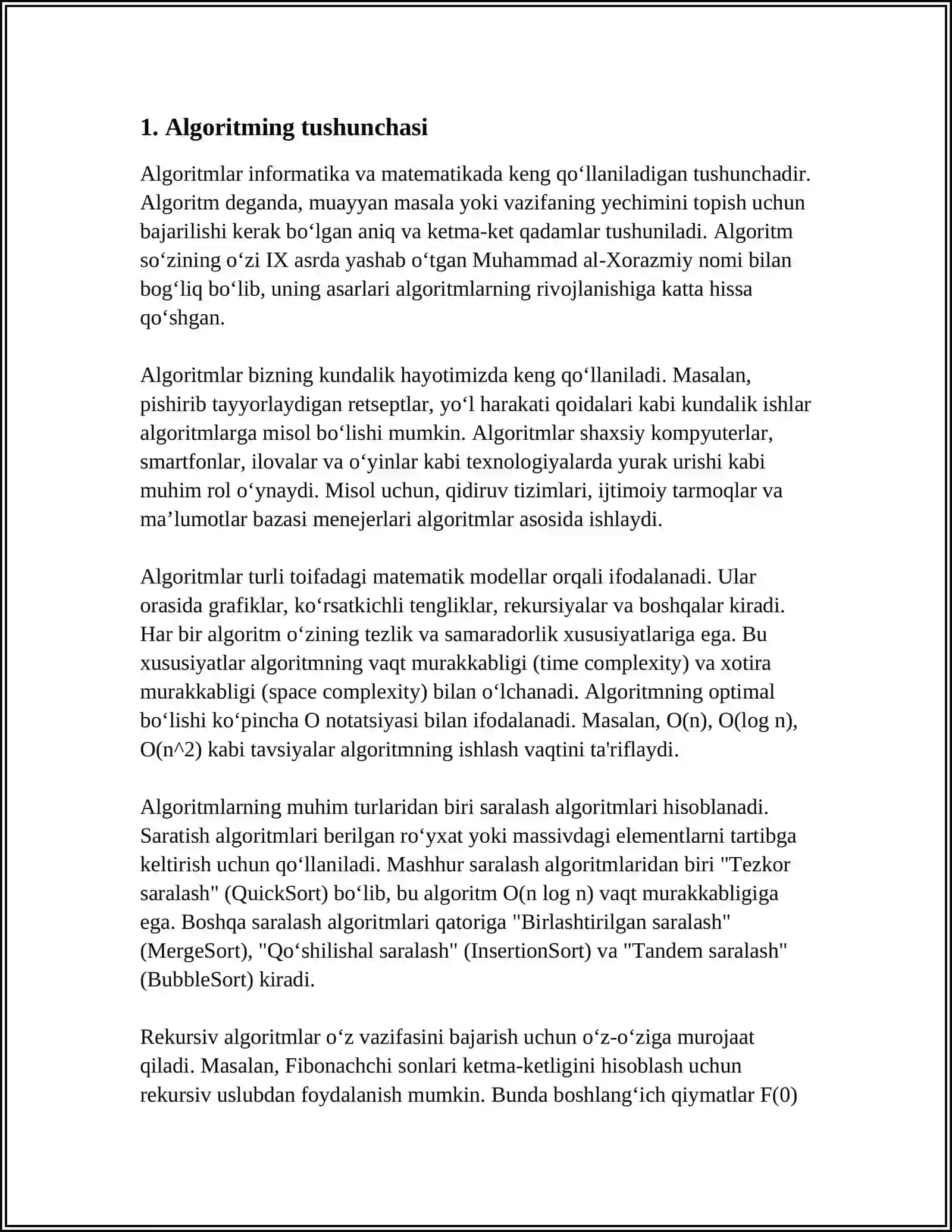 ALGARITIM TURLARI VA XOSSALARI 3