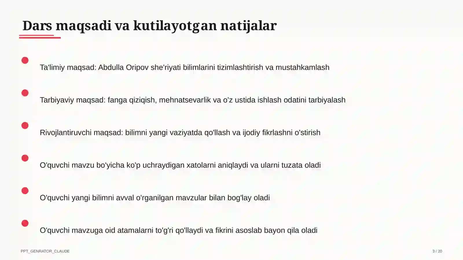 Abdulla Oripov she'riyati (9-sinf) 3