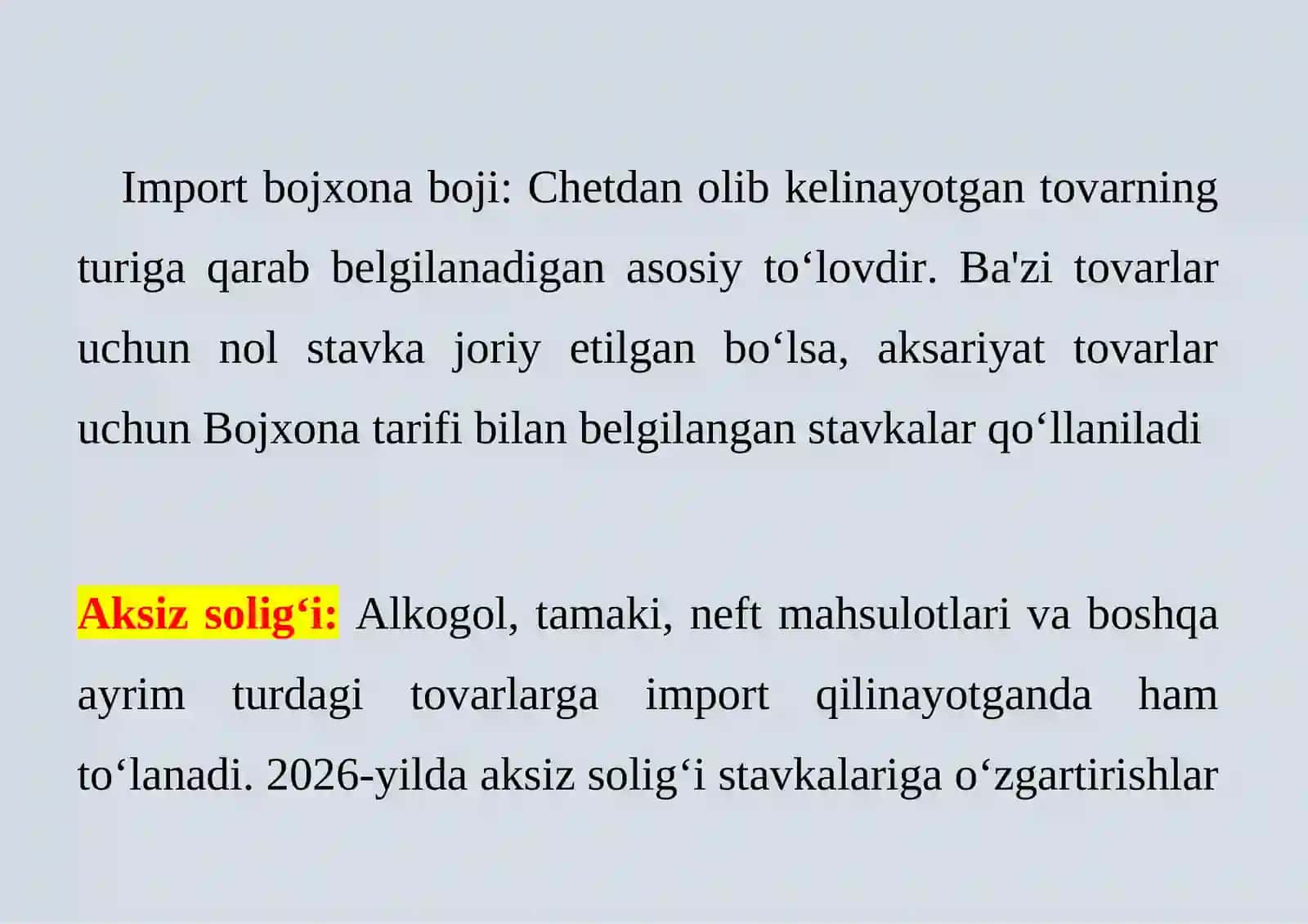 Asosiy Bojxona To'lovlari Turlari 3