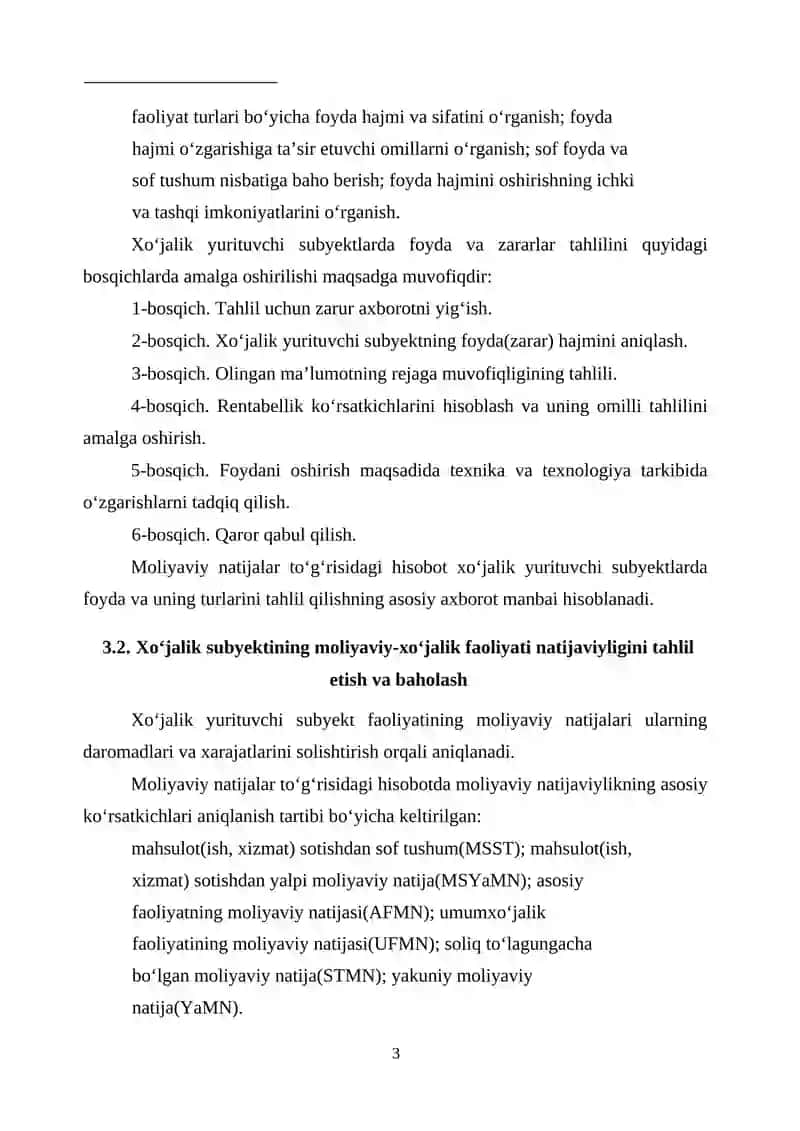 Foyda va zararlar tahlili 3