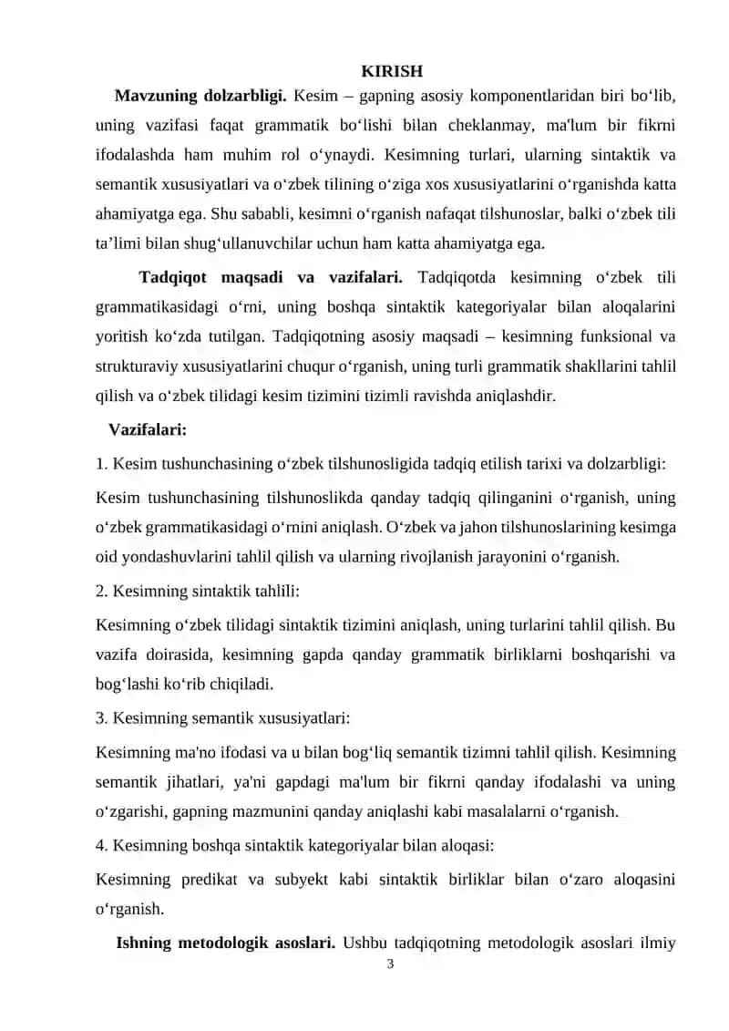 KESIM VA UNING O'ZBEK TILSHUNOSLIGIDAGI TADQIQI (PREDIKAT TURLARI VA PREDIKATIVLIK) 3