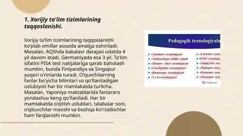 Xorijiy ta'lim tizimlari va ta'limni rivojlantirish bo'yicha tadqiqotlar o'tkazish uslubiyati 3