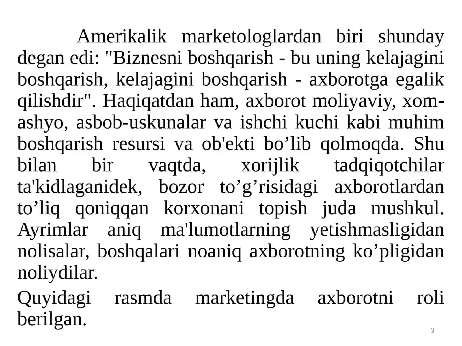 MARKETING TIZIMIDA AXBOROT TA'MINOTI 3