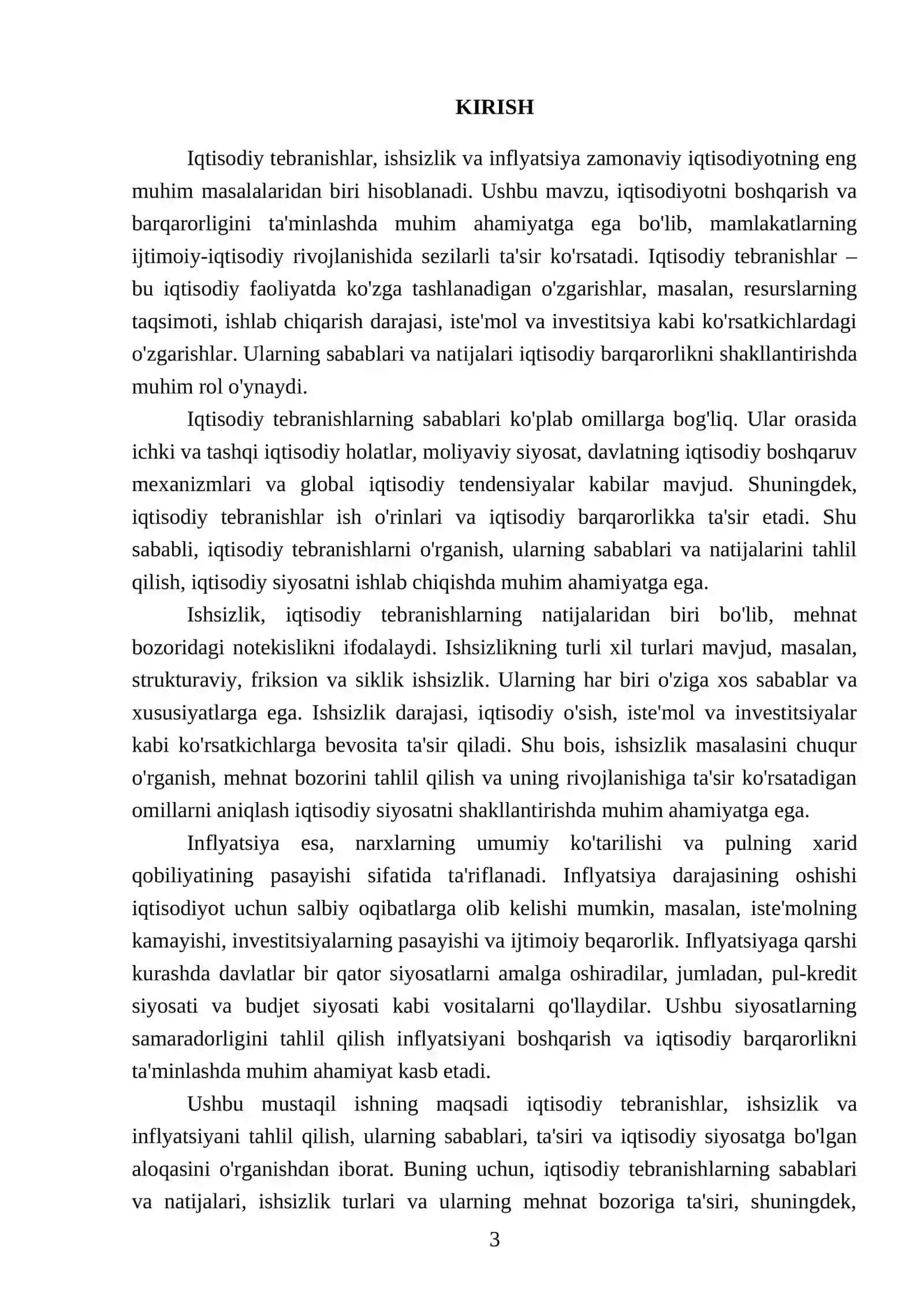 Iqtisodiy tebranishlar. Ishsizlik. Inflyatsiya va inflyatsiyaga qarshi siyosat 3