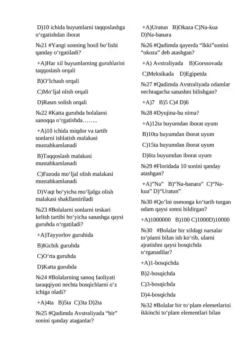 Matematik tasavvurlarni shakllantirish metodikasi fanidan 500 ta test 3