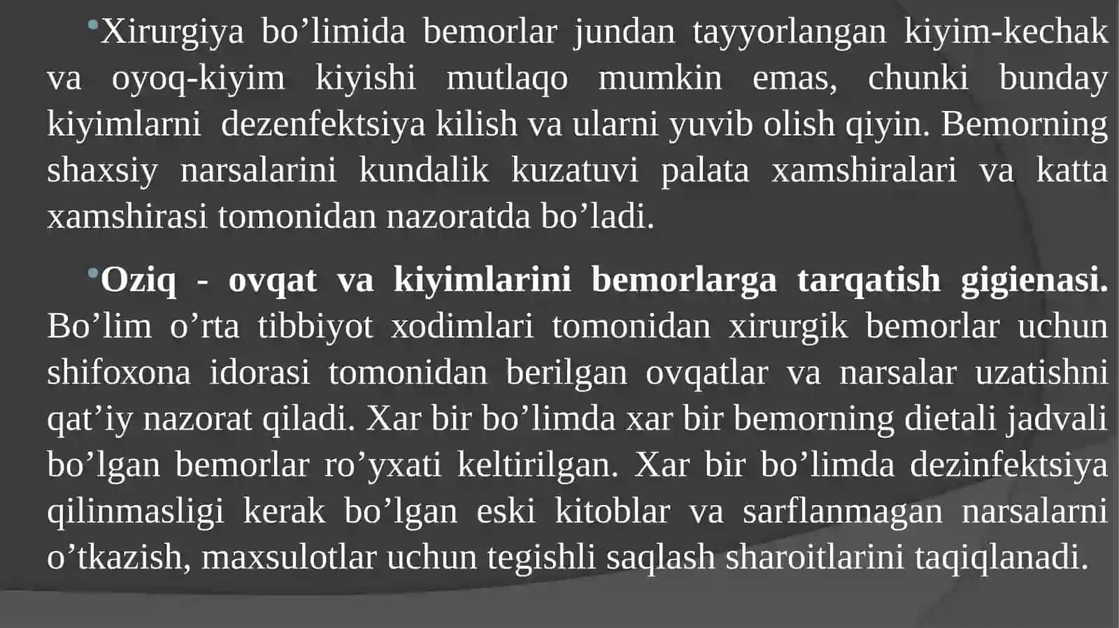 Xirrurgiya bolimida sanitar – epidemiologik tartib.Bemor gigiyenasi.Bemorning shaxsiy gigiyenasi 3