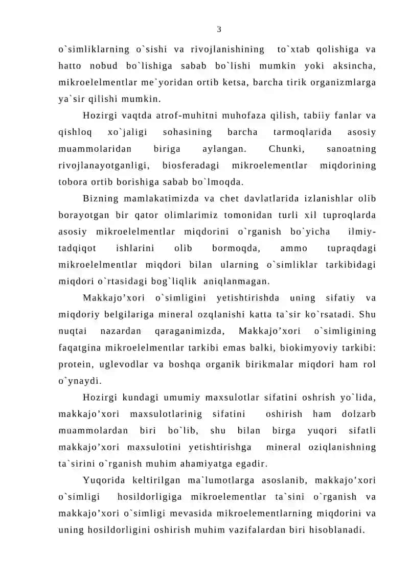 Makkajo’xori o’simligi tarkibidagi hayotiy zarur bo’lgan mikroelementlarining miqdori va taqsimlanishi 3
