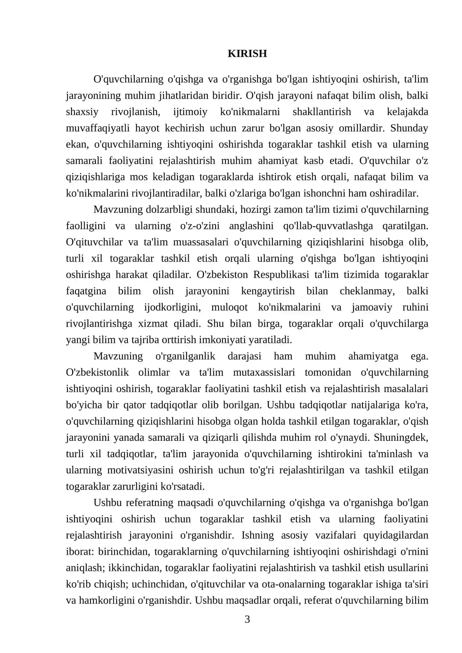 Oquvchilarni oqishga va organishga bolgan ishtiyoqini oshirish uchun turli xil togaraklat tuzishni hamda togarak ishining rejasini ishlab chiqish 3