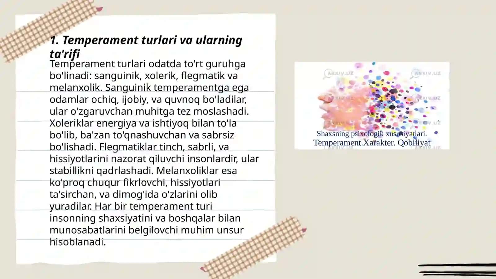 Temperament VA uning turlari. Shaxs xarakteri VA uning uziga xosligi 3