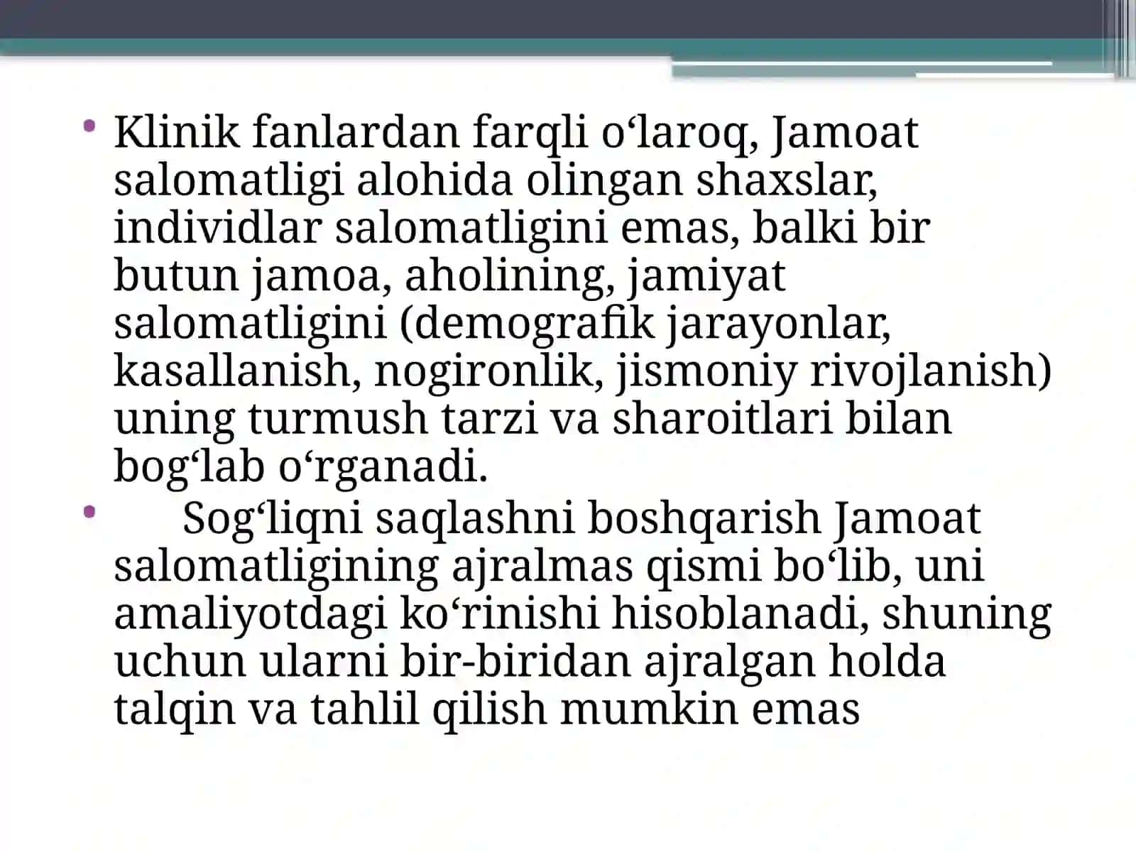 Jamoat salomatligi va sog‘likni saqlashni tashkil etish fanni 3