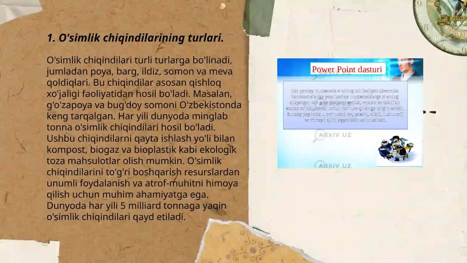 O'simlik, hayvon, odam chiqindilari klassifikatsiyasi va uning ekotizimga ta’siri 3
