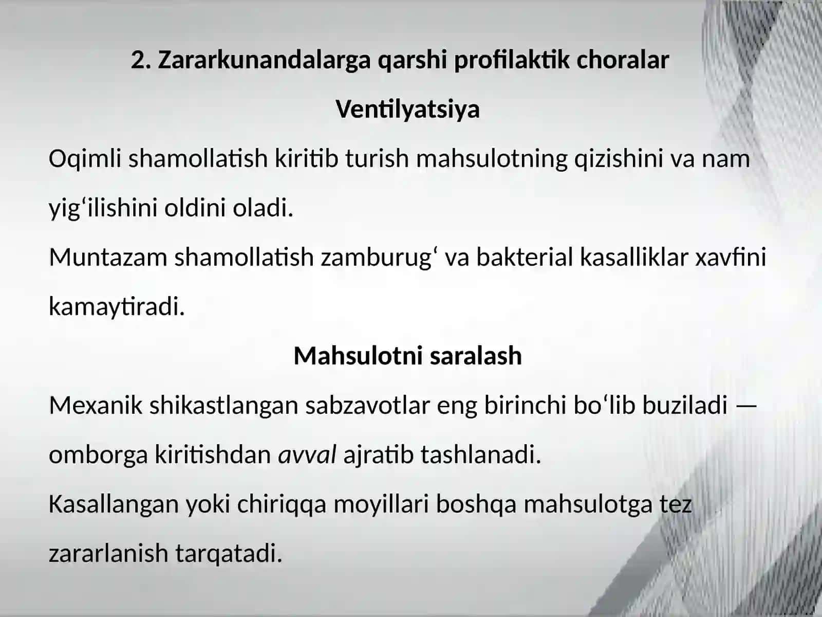 Omborlarda sabzavot va kartoshka mahsulotlarini saqlash choralari 3