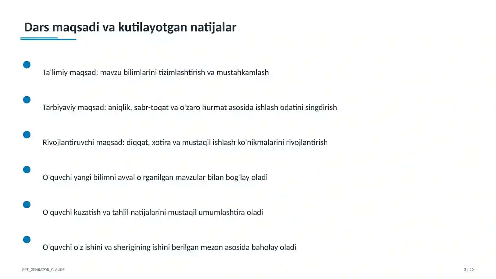 Dolzarb mavzular — maktab va o'qituvchilar (2026) — takrorlash darsi uchun 3