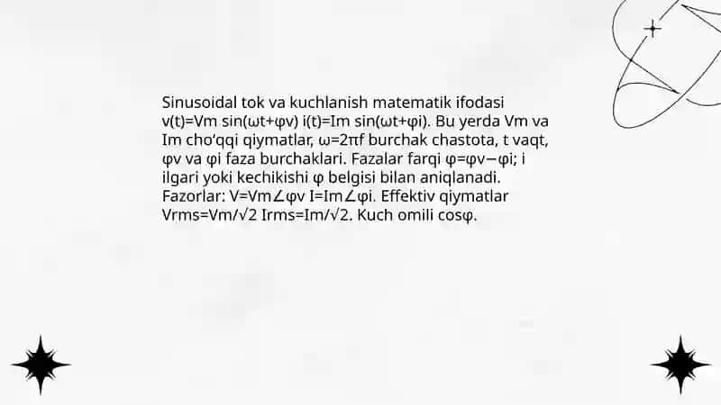 Sinusiodal rejimda quvvat turlari va ularning fizik manosi 3