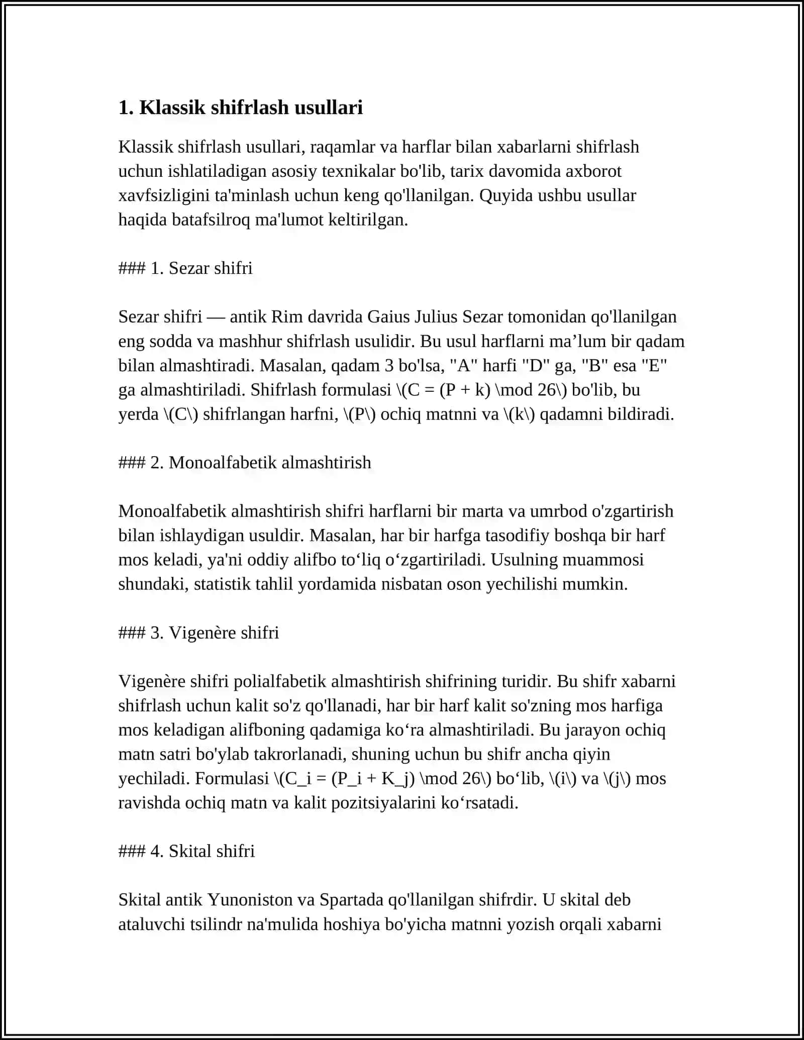Klassik shifrlash usullari 3