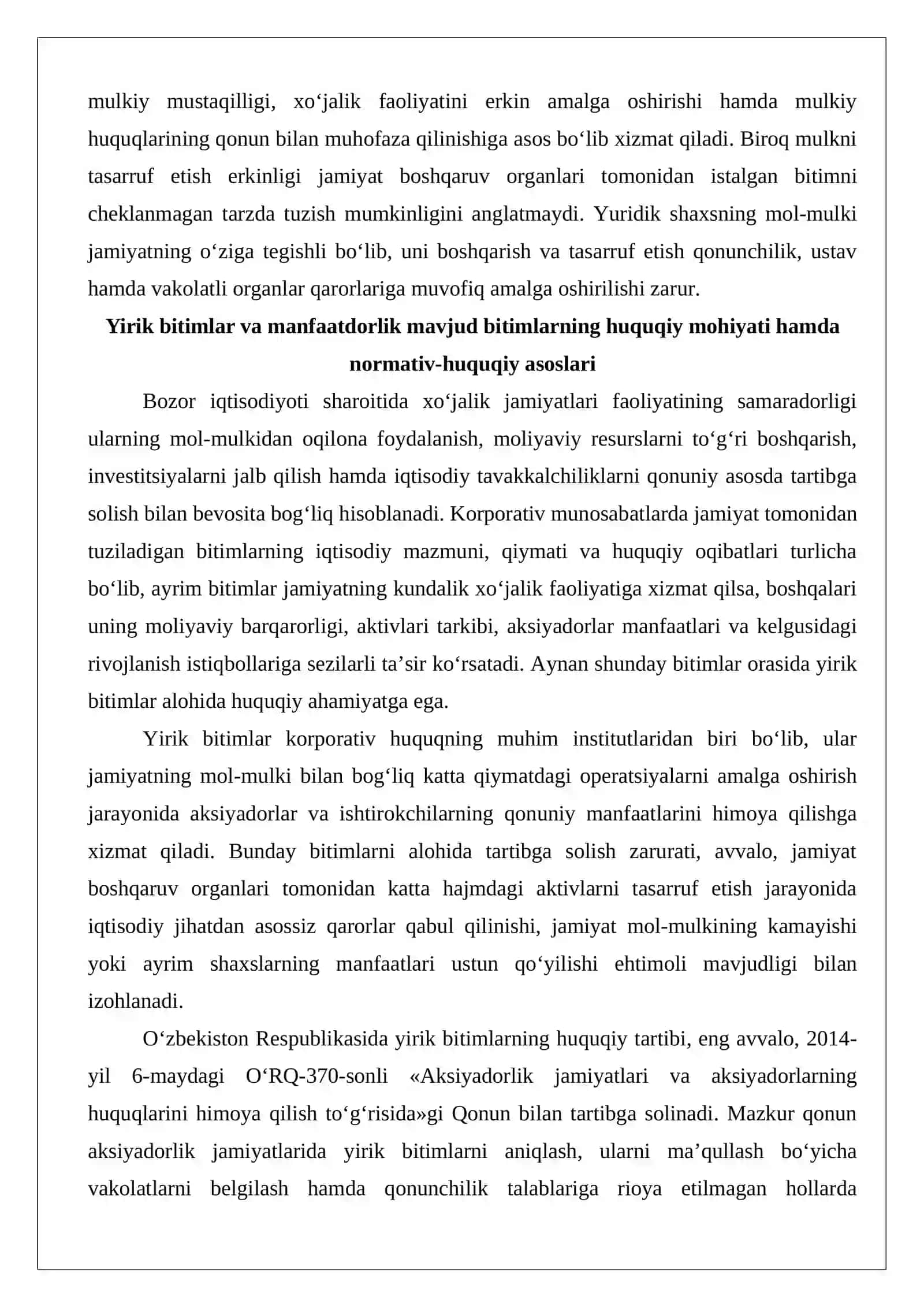 Yirik bitimlar va manfaatdorlik mavjud bitimlar ma’qullash tartibi 3