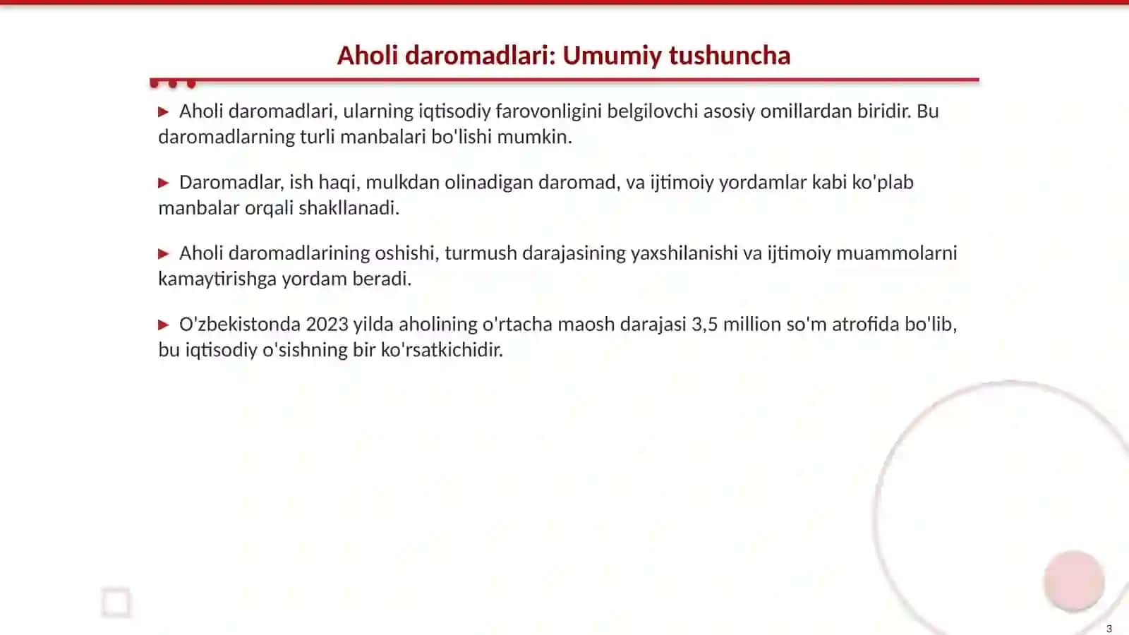Aholi Daromadlari va Turmush Farovonligi 3