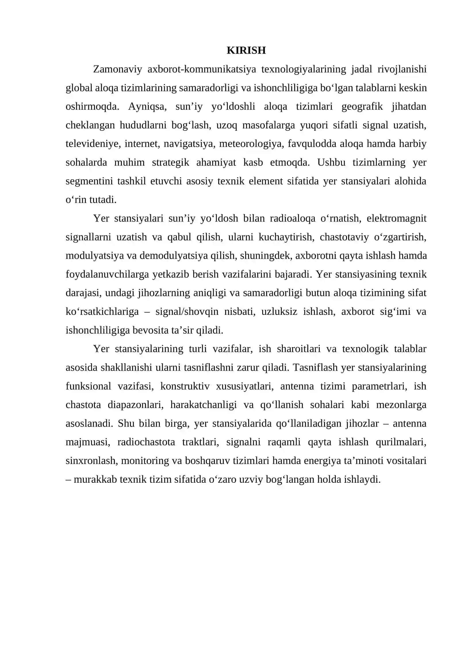 Yer stansiyalarining tasnifi. Yer stansiyalari jihozlari. 3