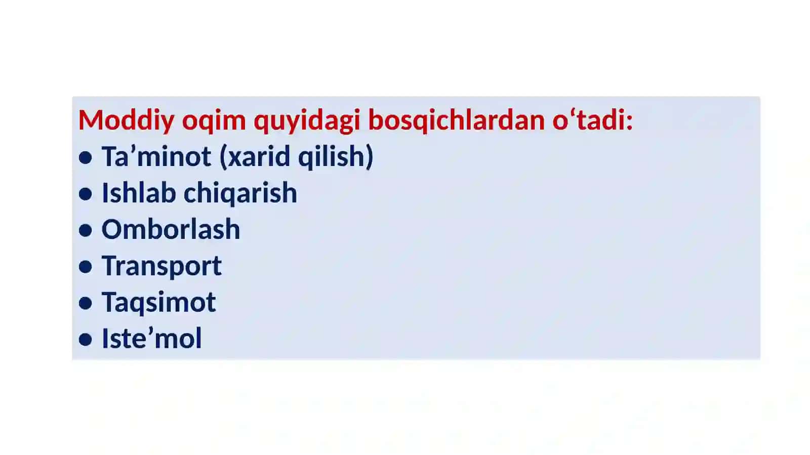 3-mavzu.Logistikada materiallarni boshqarish vataqsimotni tashkil qilish 3