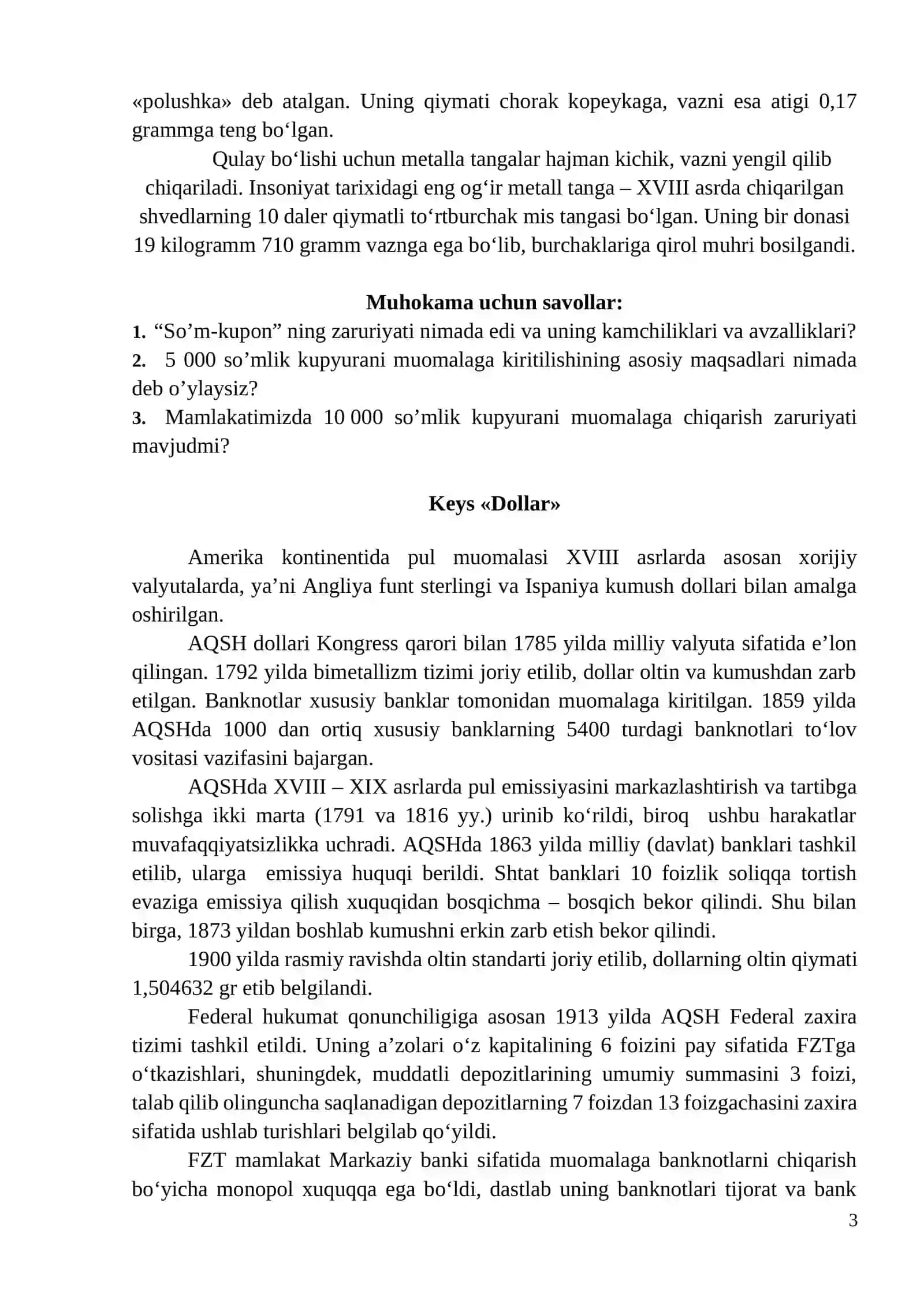 "PUL VA BANKLAR" FANIDAN KEYSLAR TO‘PLAMI 3