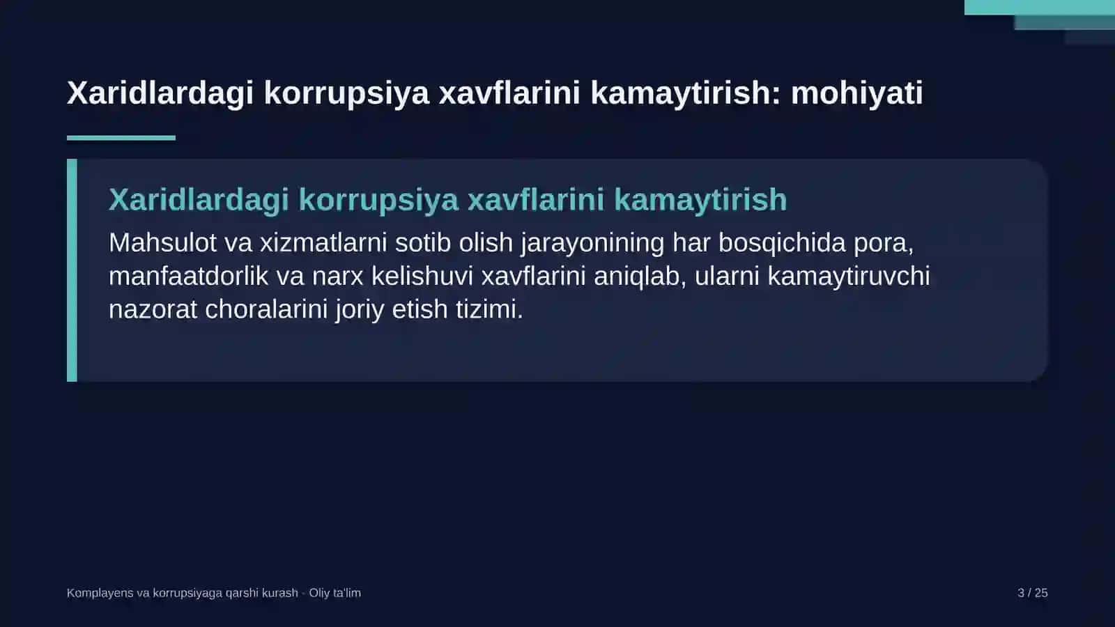 Komplayens va korrupsiyaga qarshi kurash · Oliy ta'lim 3