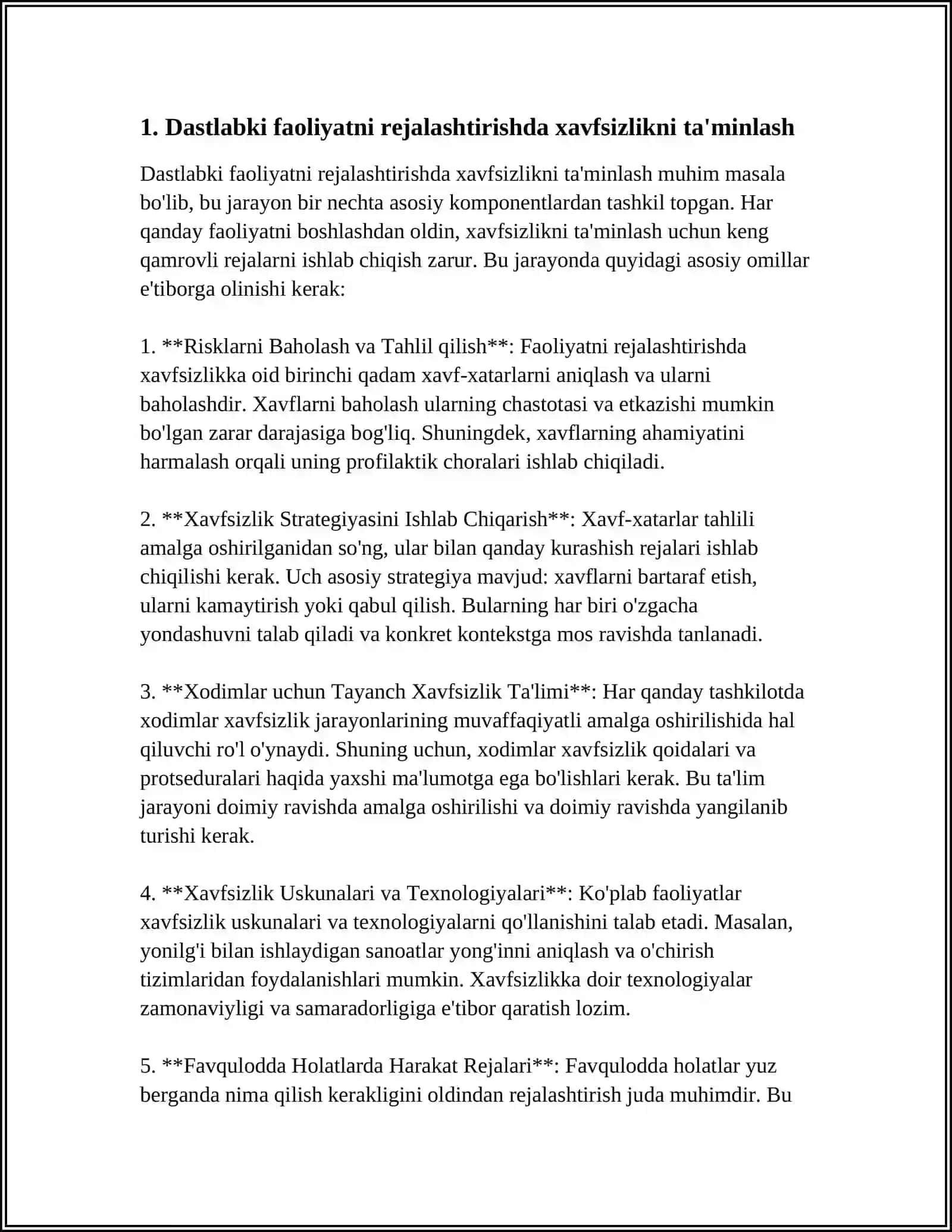 FAOLIYATNING TURLI BOSQICH LARIDA XAVFSIZLIK SHARTLARINI TAHLIL QILISH 3