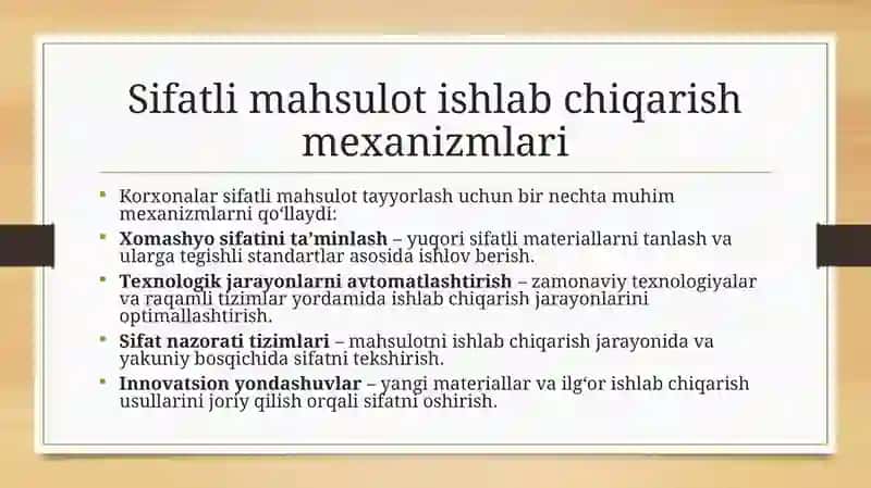 Korxonalarda sifatli mahsulatlarni tayyorlashning nazariy asoslari 3