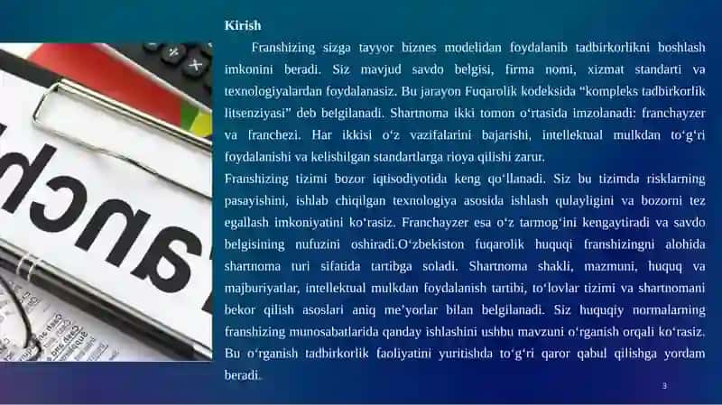 KOMPLEKS TADBIRKORLIK LITSENZIYASI (FRANSHIZING) SHARTNOMASI 3
