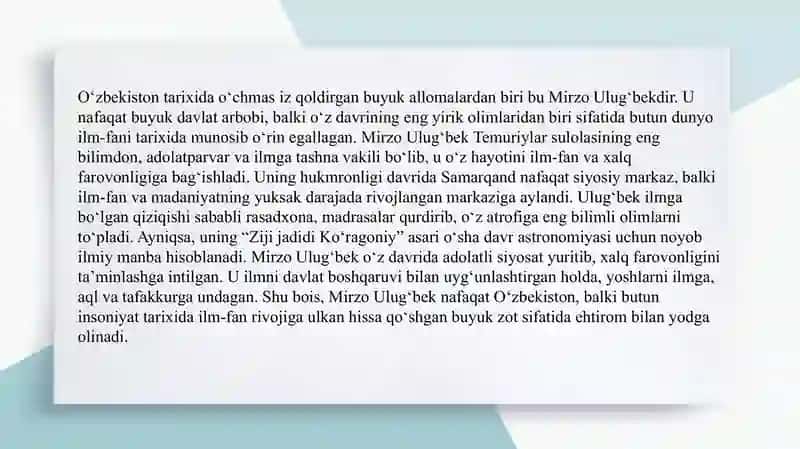 Mirzo Ulug‘bek – buyuk davlat arbobi, buyuk olim SLAYD 3
