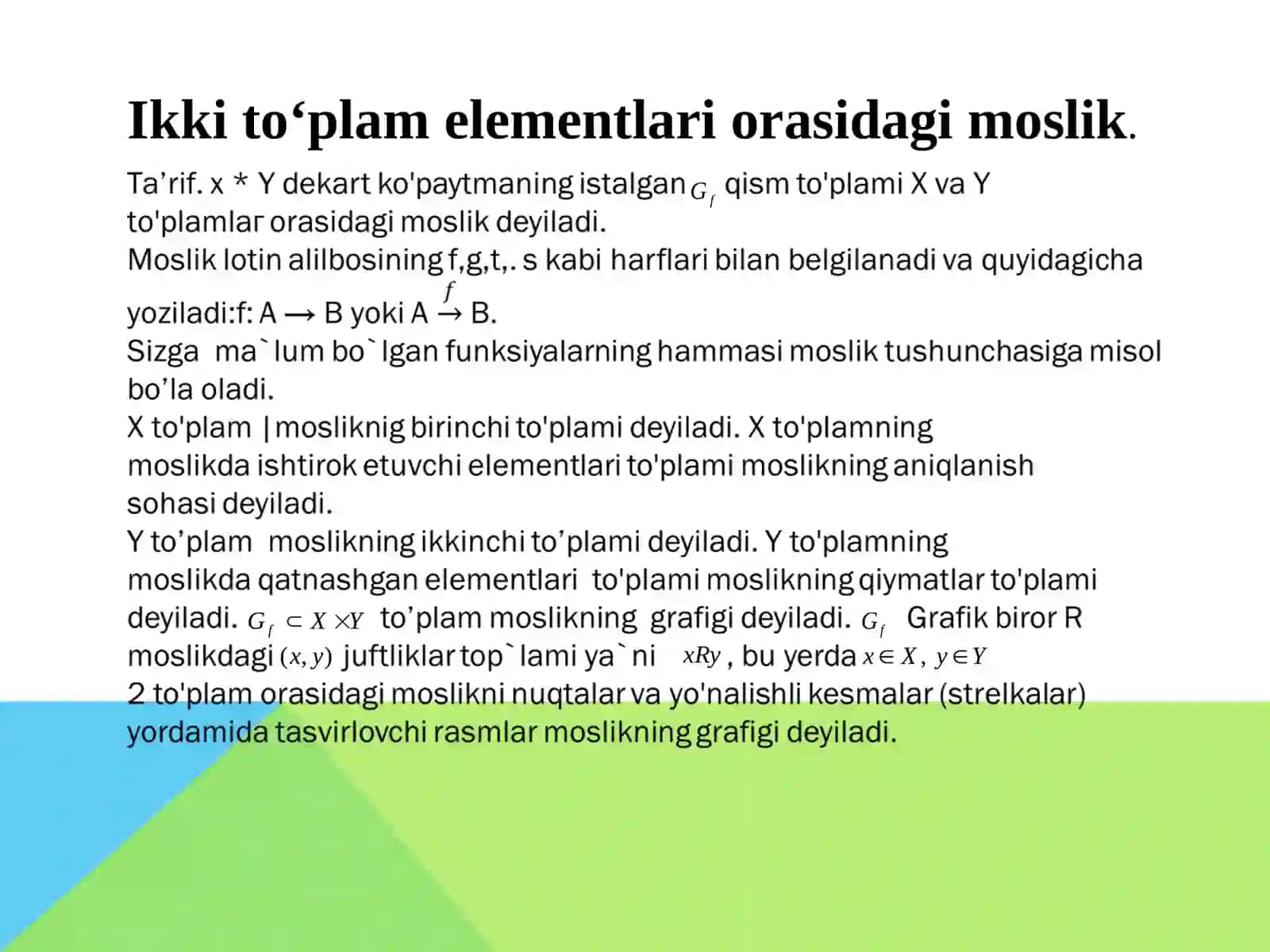 Moslik va munosabatga oid misollar 3