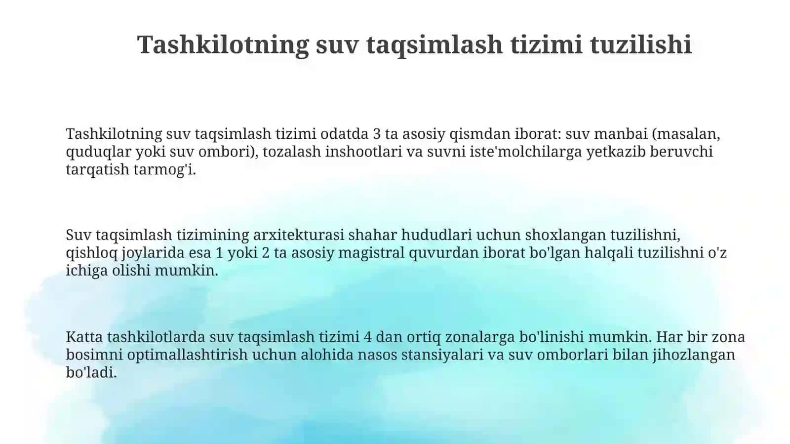 Tashkilotning suv taqsimlash tizimi 3