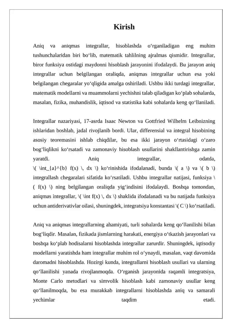 MUSTAQIL ISH: ANIQ VA ANIQMAS INTEGRALLAR 3