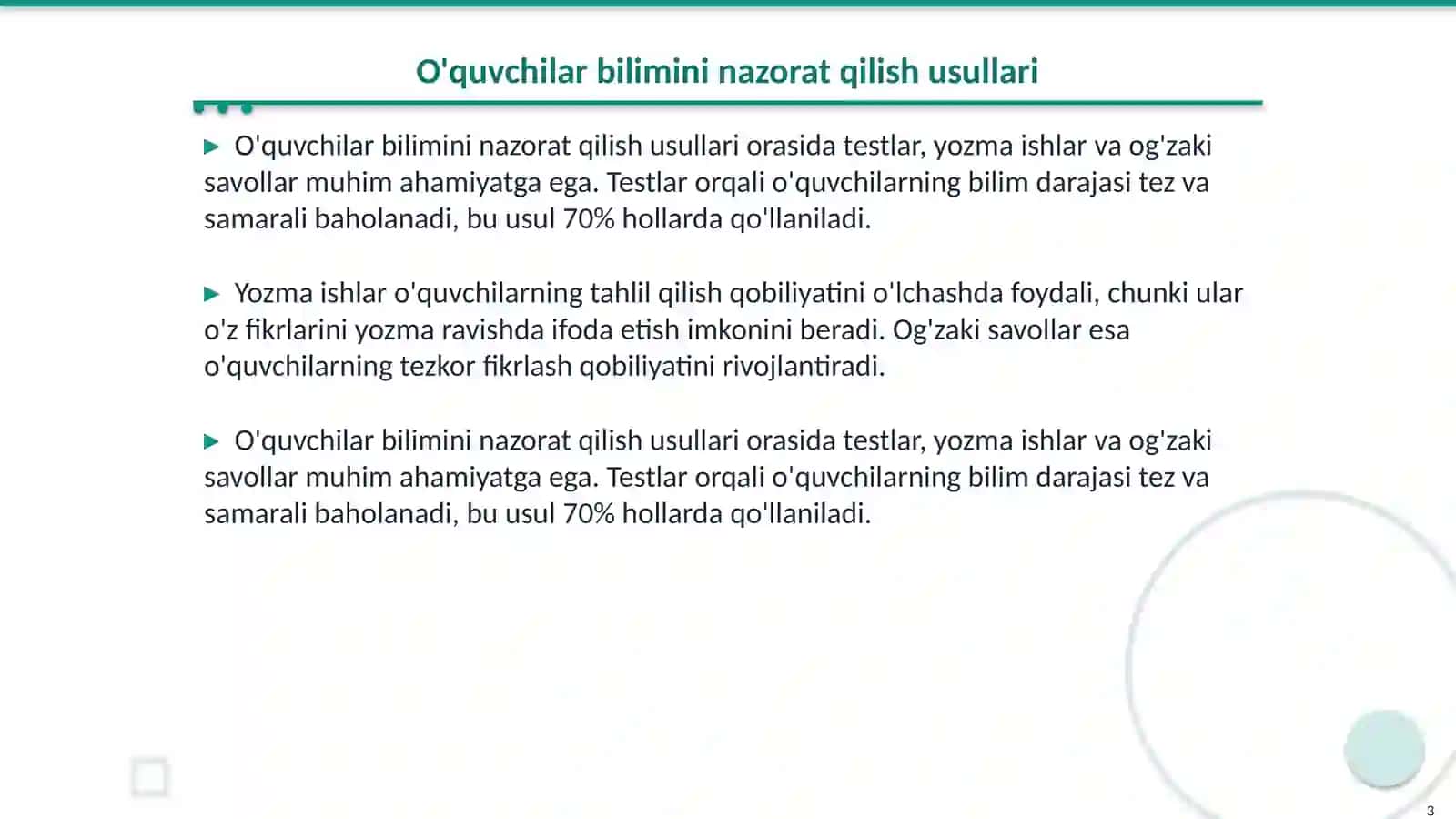O'quvchilar bilimini nazorat qilish usullari 3