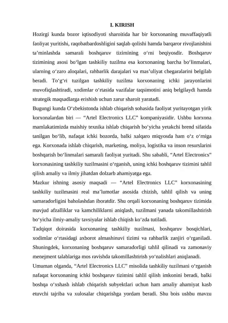 TASHKILIY TUZILMA DIAGRAMMASINI REAL KORXONA MALUMOTLARI ASOSIDA CHIZISH VA TAHLIL QILISH 3
