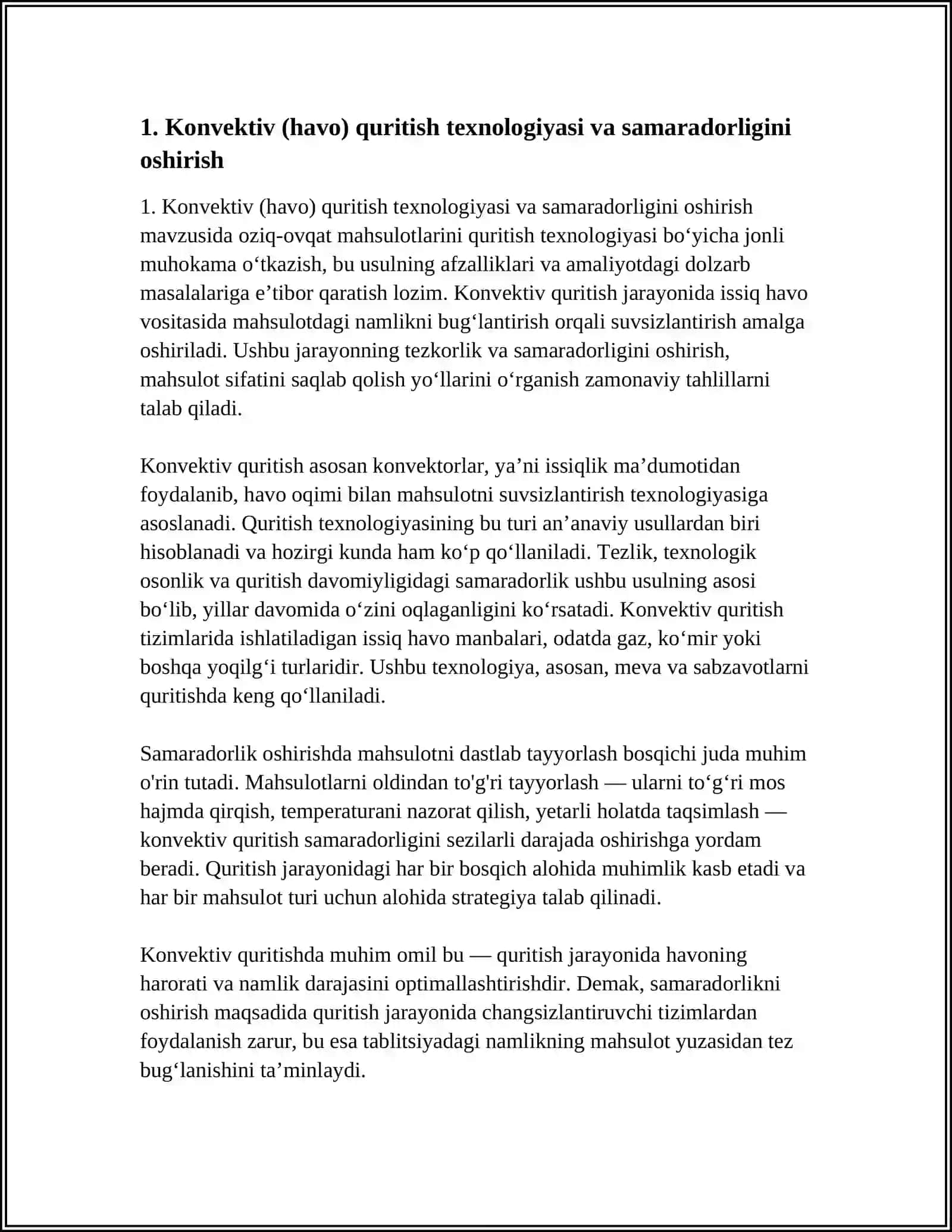 Konvektiv (havo) quritish texnologiyasi va samaradorligini oshirish 3