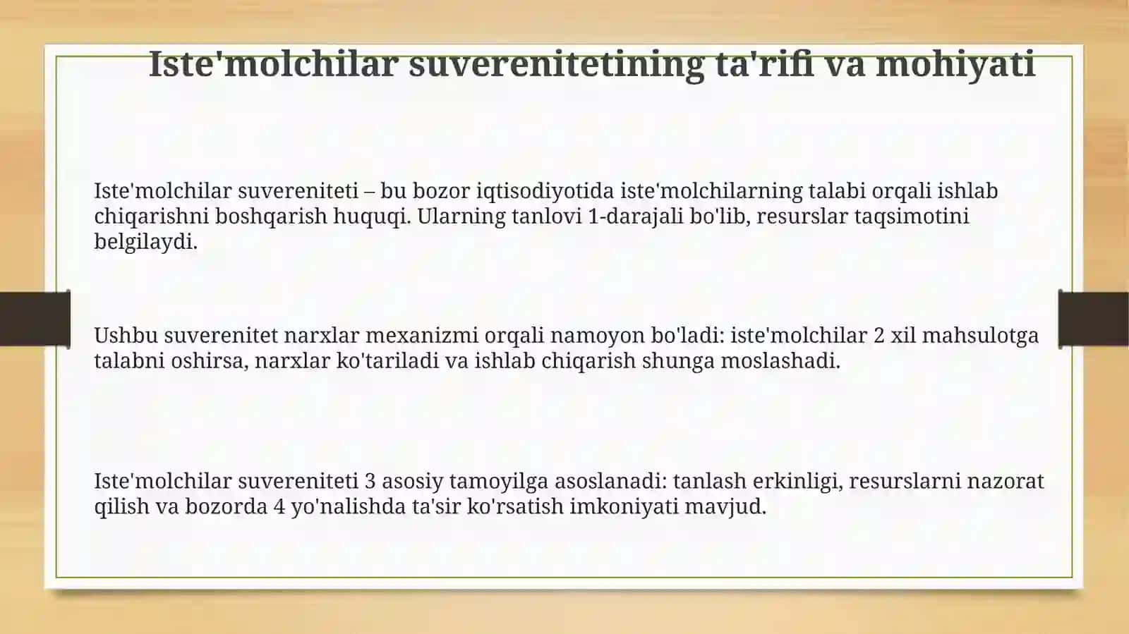 Bozor iqtisodiyoti sharoitida iste’molchisuvereniteti nima? 3