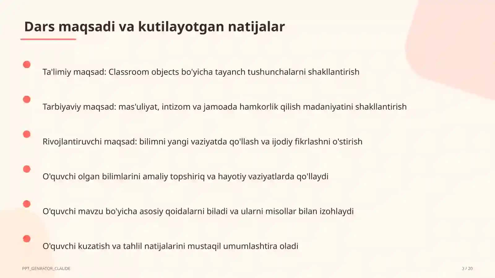 2-sinf Classroom objects 3