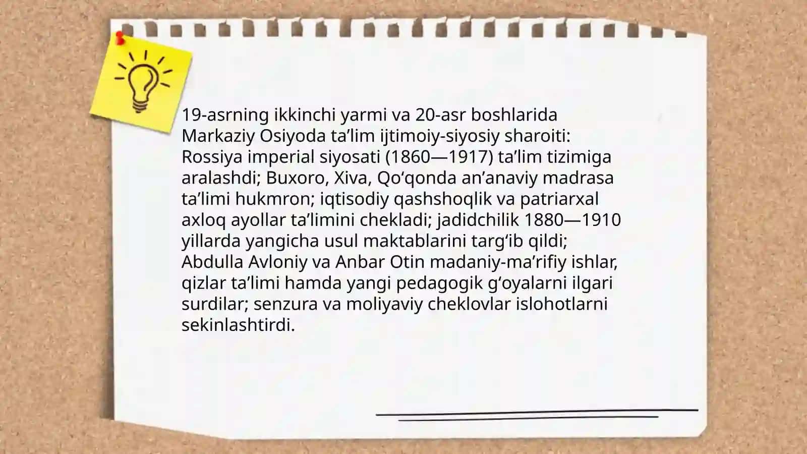 19-asrning ikkinchi yarmi 20-asr boshlarida taʼlim, pedagog fikr, Anbar Otin,, Abdulla Avloniylarning taʼlim taraqqiyotida tutgan ôrinlari 3