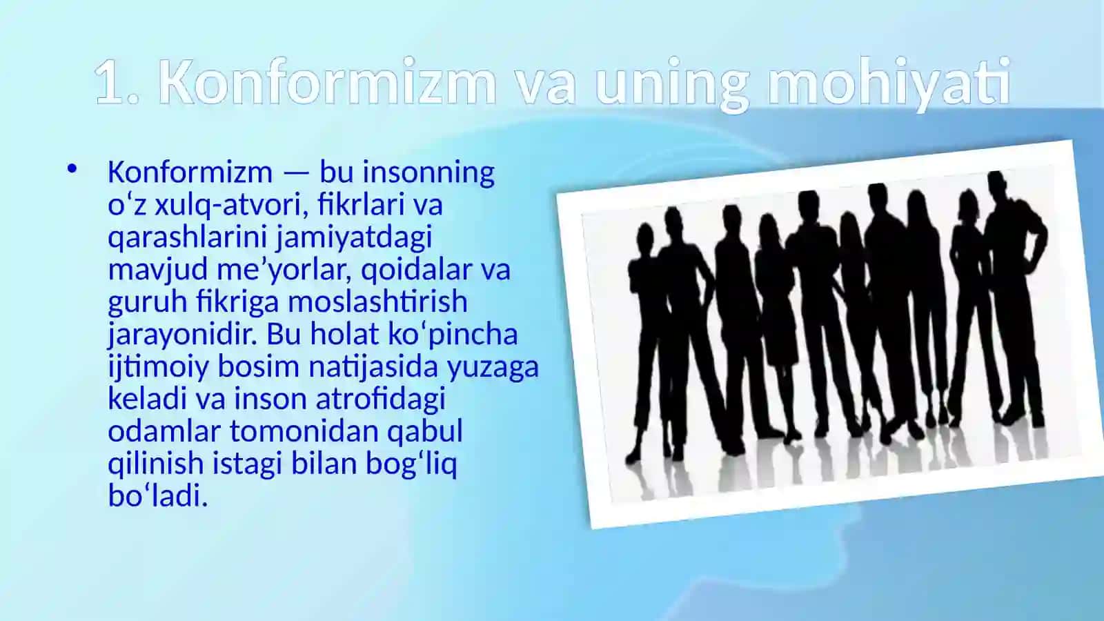 Konformizm va ijtimoiy moslashuv. Insonning ijtimoiy qoidalarga munosabati 3