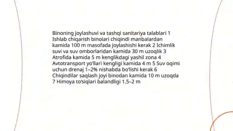 Korxonada sanitariya maishiy bino va honalariga qo'yiladigan talablar 3
